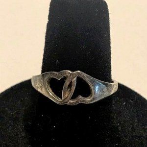 Sterling Silver Double Heart Ring 925 (Size 6.75)